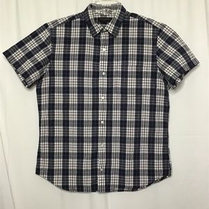 Banana Republic Shirt Men Size L Blue White Plaid